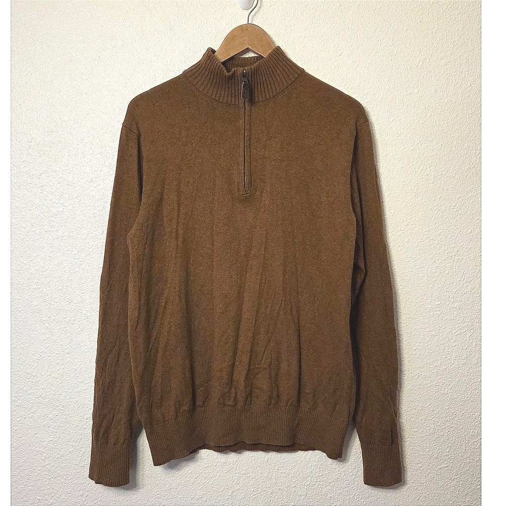 Eddie Bauer‎ Brown Quarter Zip Sweater Cotton Cashmere Blend Men's M